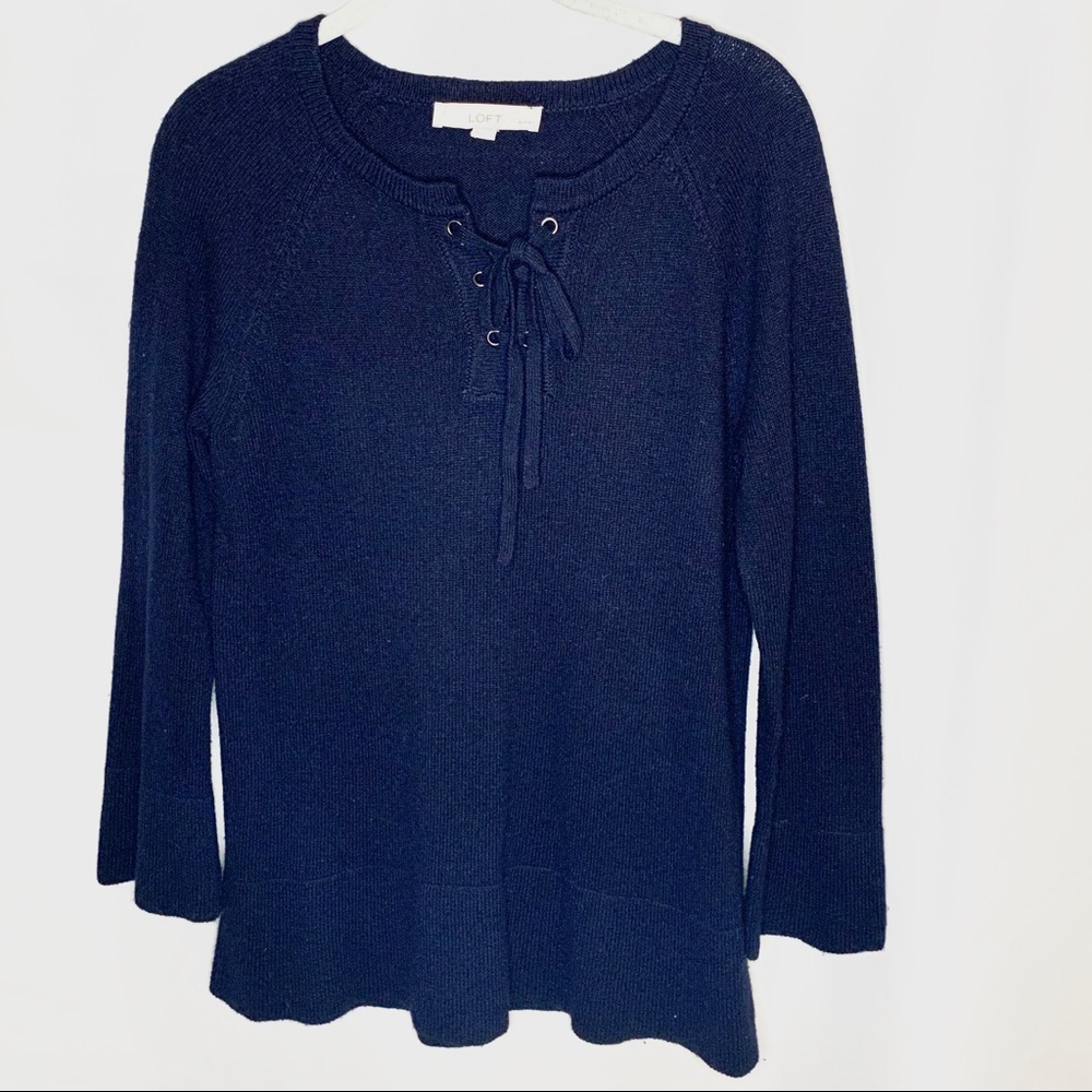 Loft Navy Sweater with Bell Sleeves